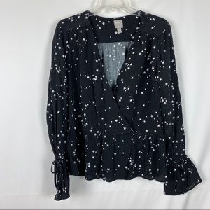 ASOS Size 6 Top Star Print Crossover Front Peplum